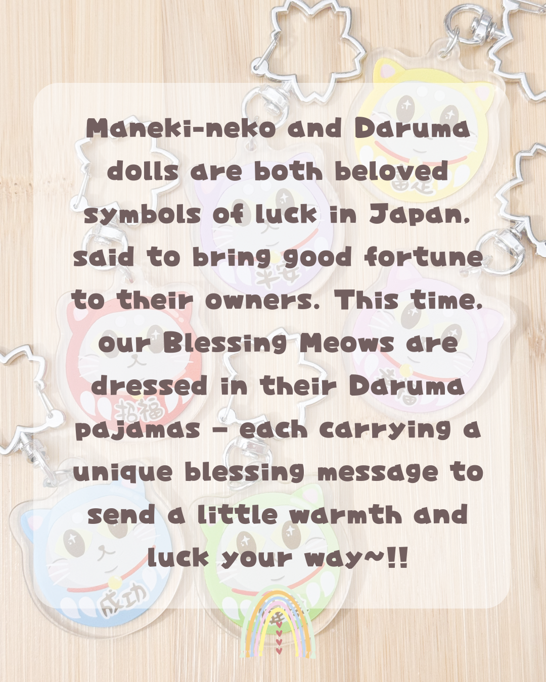 Blessing Meow x Daruma Keychain | Original Design Blessing Keychain (Silver Sakura)