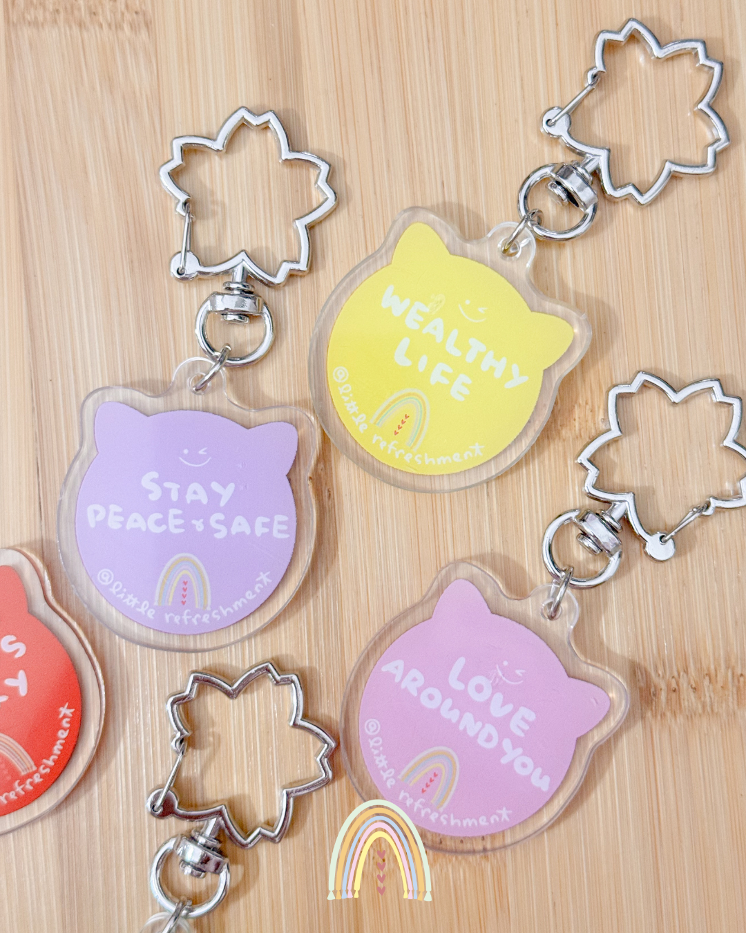 Blessing Meow x Daruma Keychain | Original Design Blessing Keychain (Silver Sakura)