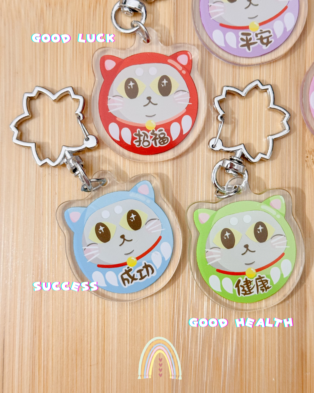 Blessing Meow x Daruma Keychain | Original Design Blessing Keychain (Silver Sakura)
