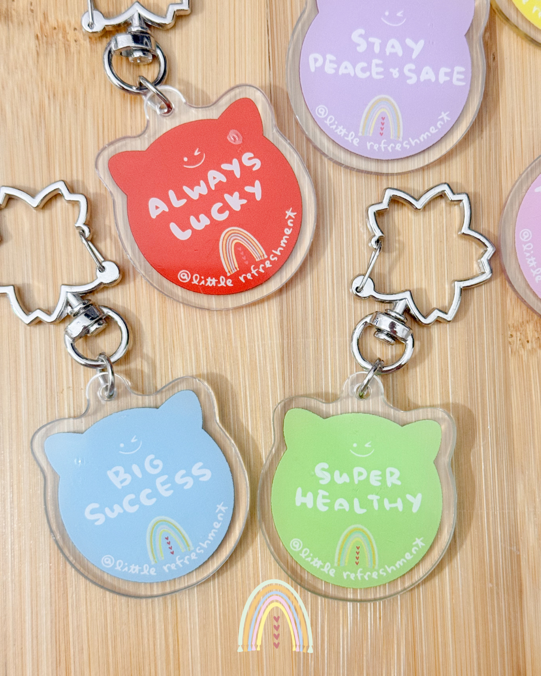 Blessing Meow x Daruma Keychain | Original Design Blessing Keychain (Silver Sakura)