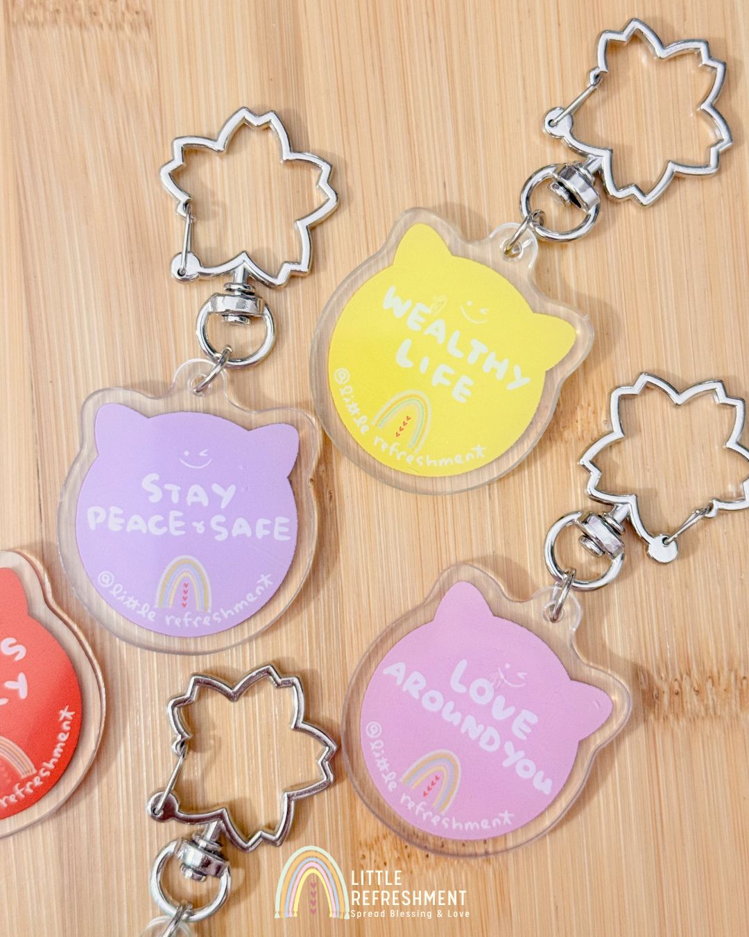 Blessing Meow x Daruma Keychain | Silver Sakura Clasp