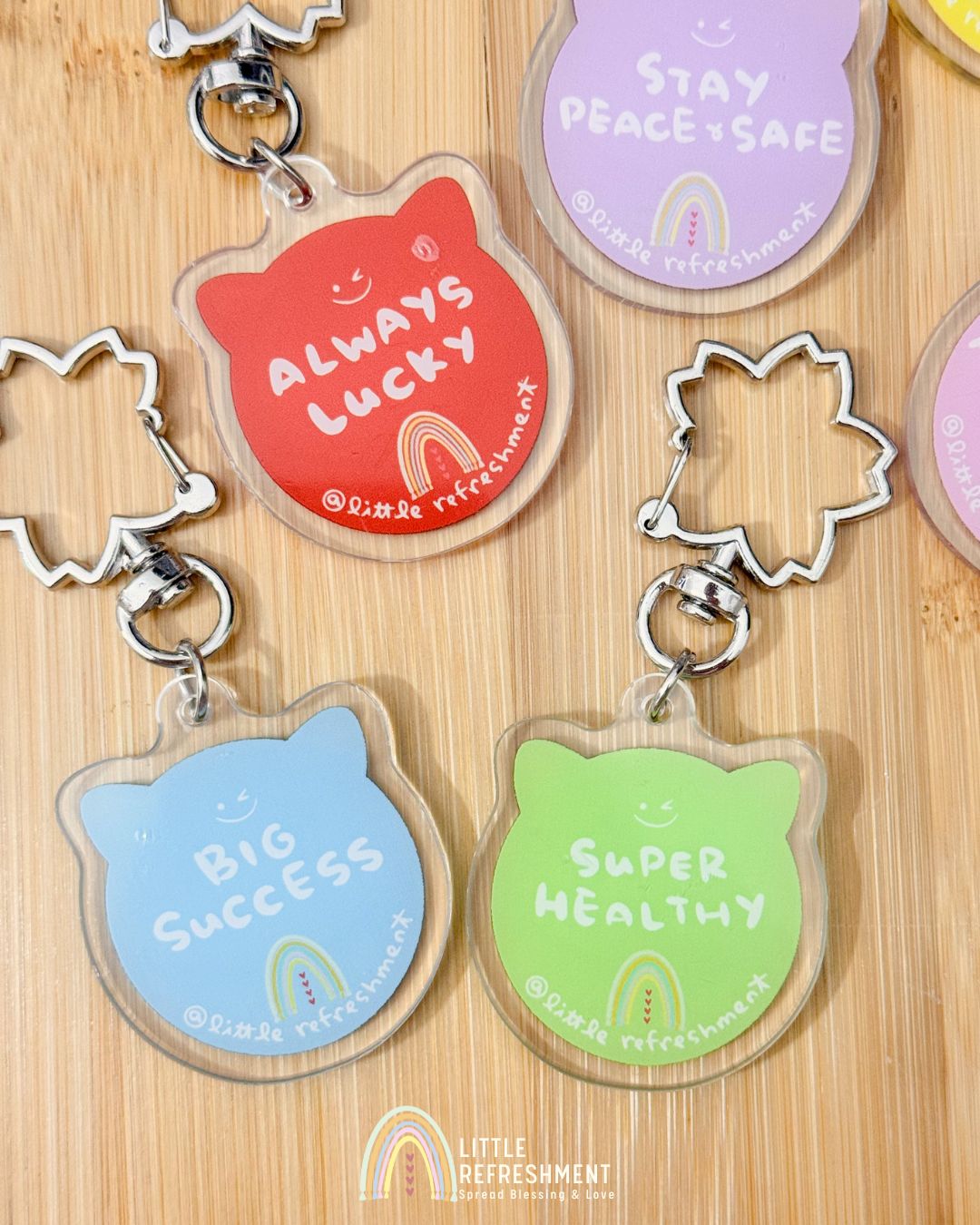 Blessing Meow x Daruma Keychain | Silver Sakura Clasp