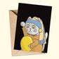 Blessing Meow with a pearl earring | A6 open card with envelope | 3 for £9