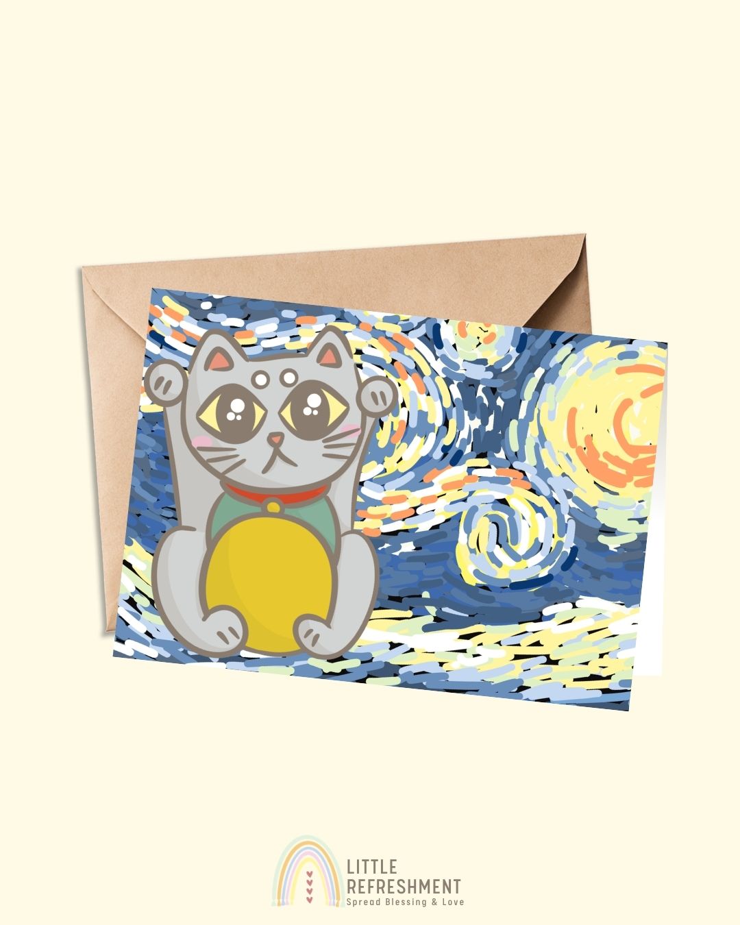 Blessing Meow in the Starry Night | A6 open card with envelope | 3 for £9