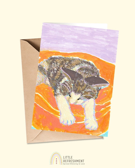 Cat portraits: the sleeping beauty  | A6 open card with envelope | 3 for £9