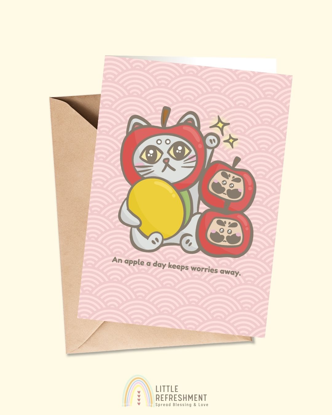 An apple a day keeps worries away | A6 open card with envelope | 3 for £9