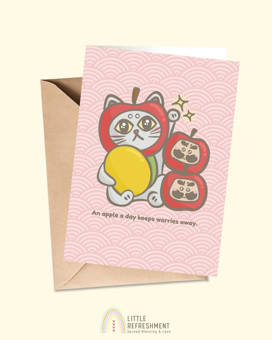 An apple a day keeps worries away | A6 open card with envelope | 3 for £9