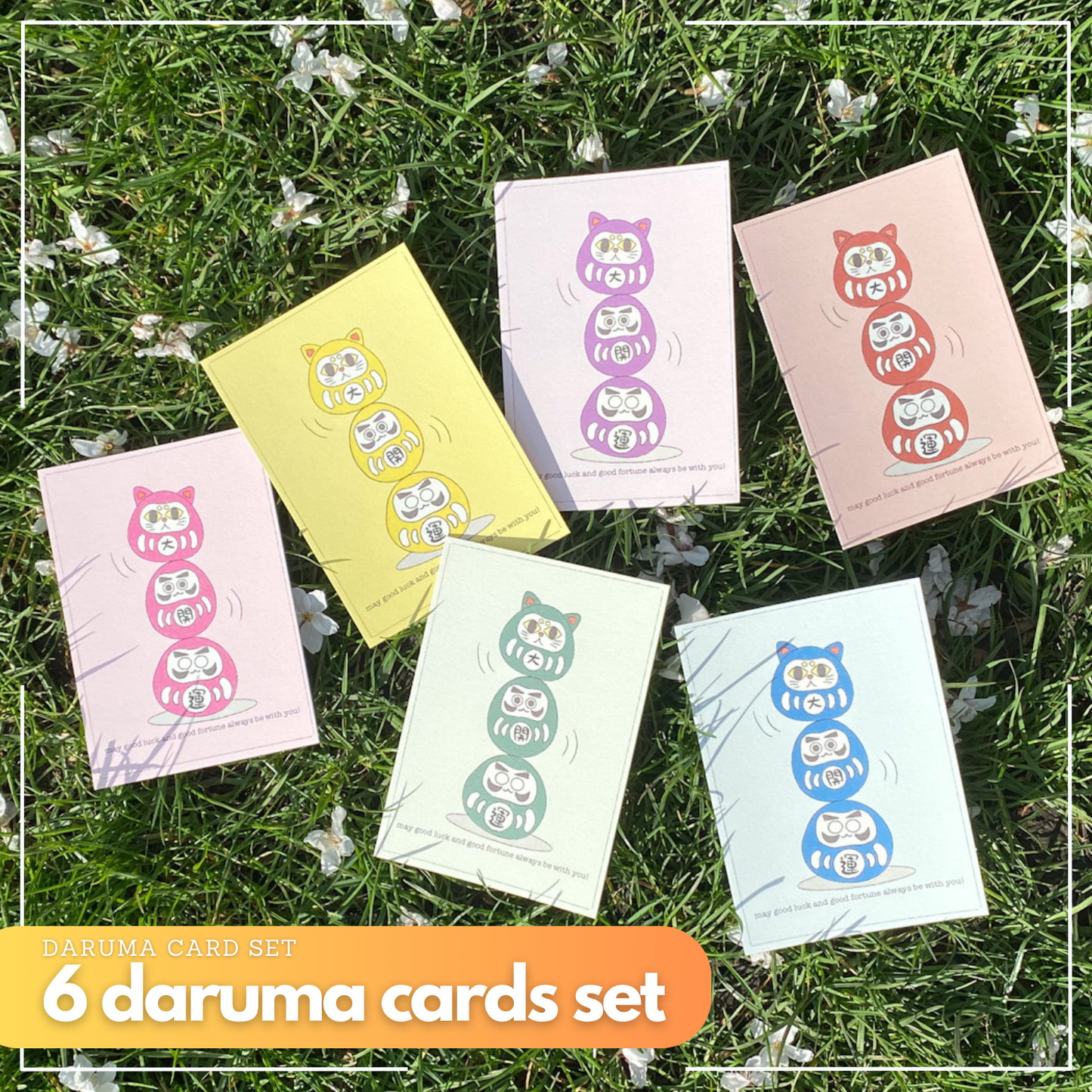 Make a Wish Daruma | Set of 6 | Original Design A6 Prints Blessing Card