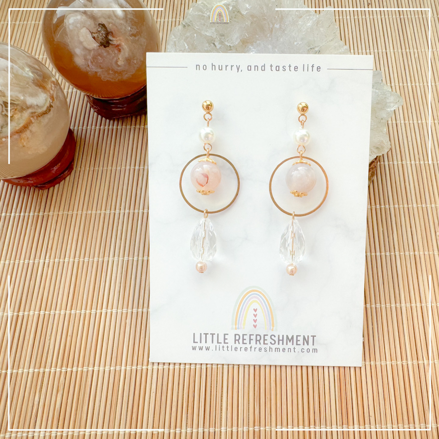 Drops of Blessings (S)  | Cherry Blossom Agate ~10mm | Natural Stone Earrings