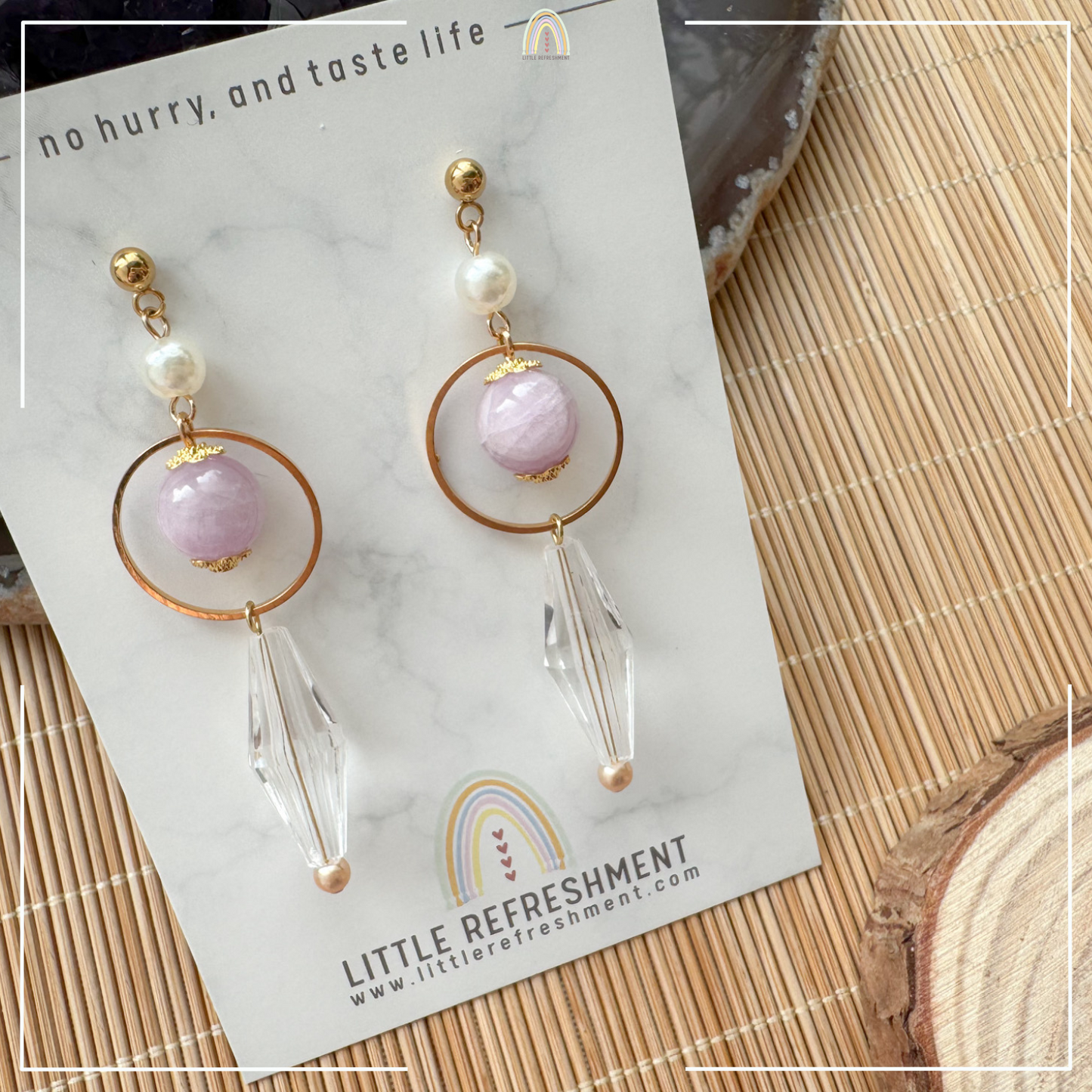 Drops of Blessings (L) | Kunzite ~10mm | Natural Stone Earrings