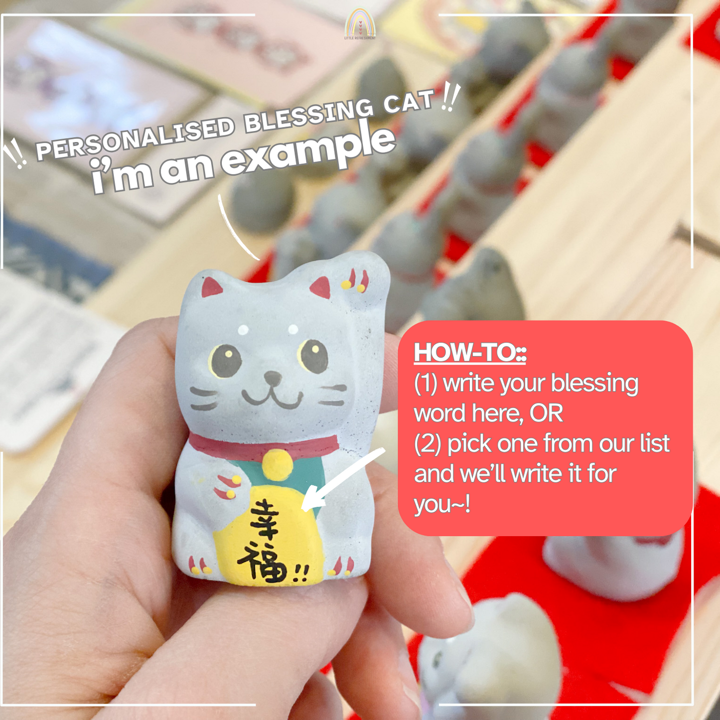 Baby Blessing Cat | Right Paw + Pink Bib 21 | Handmade Customise Concrete Maneki-neko